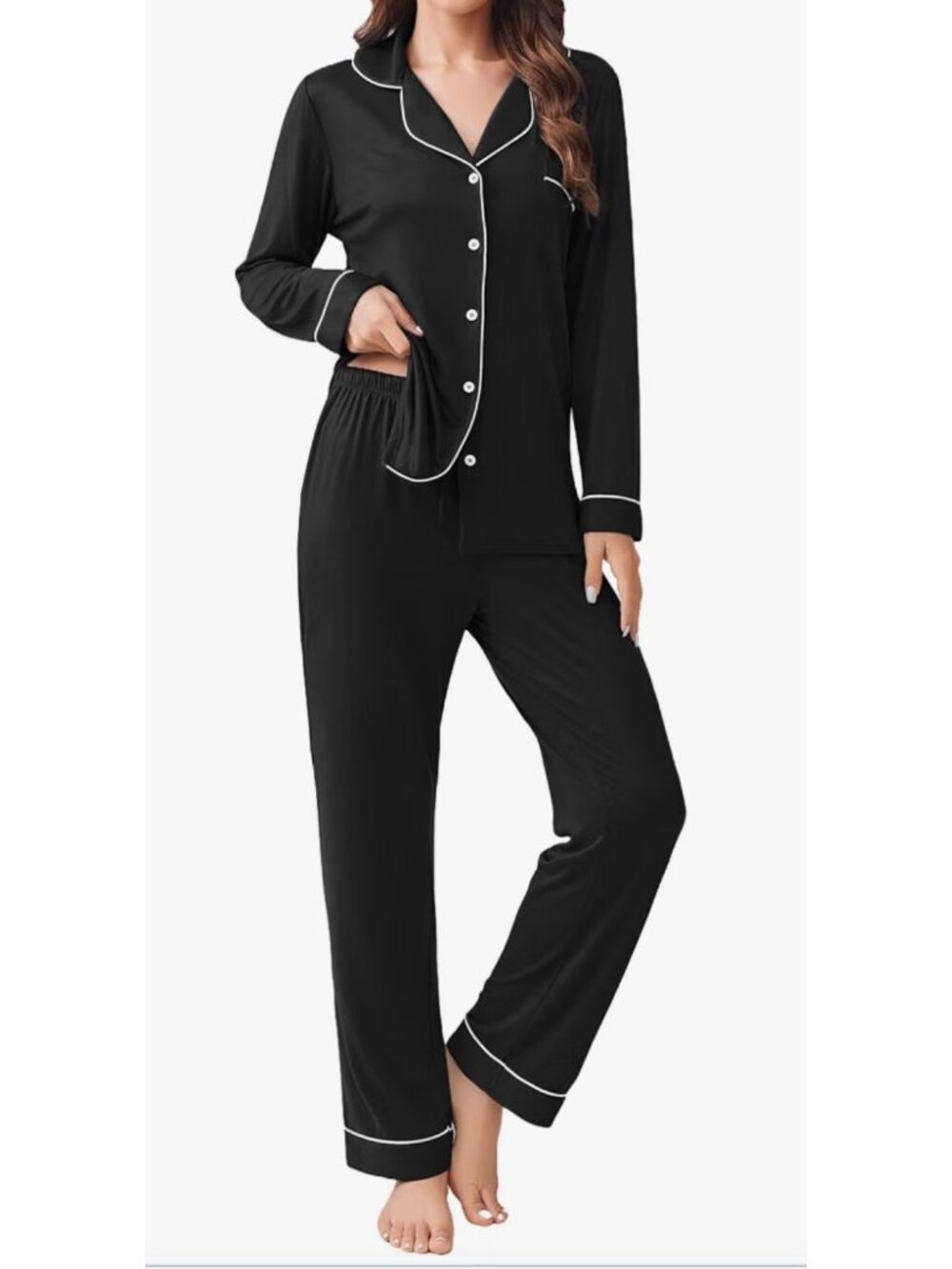 Ekouaer black long sleeve pajama pants set size small